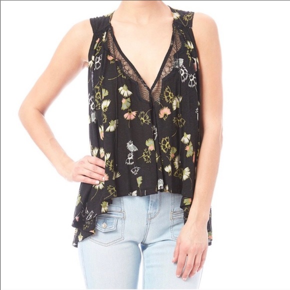 Free People Floral Back Slit Back Blouse Tank Top - Picture 5 of 14